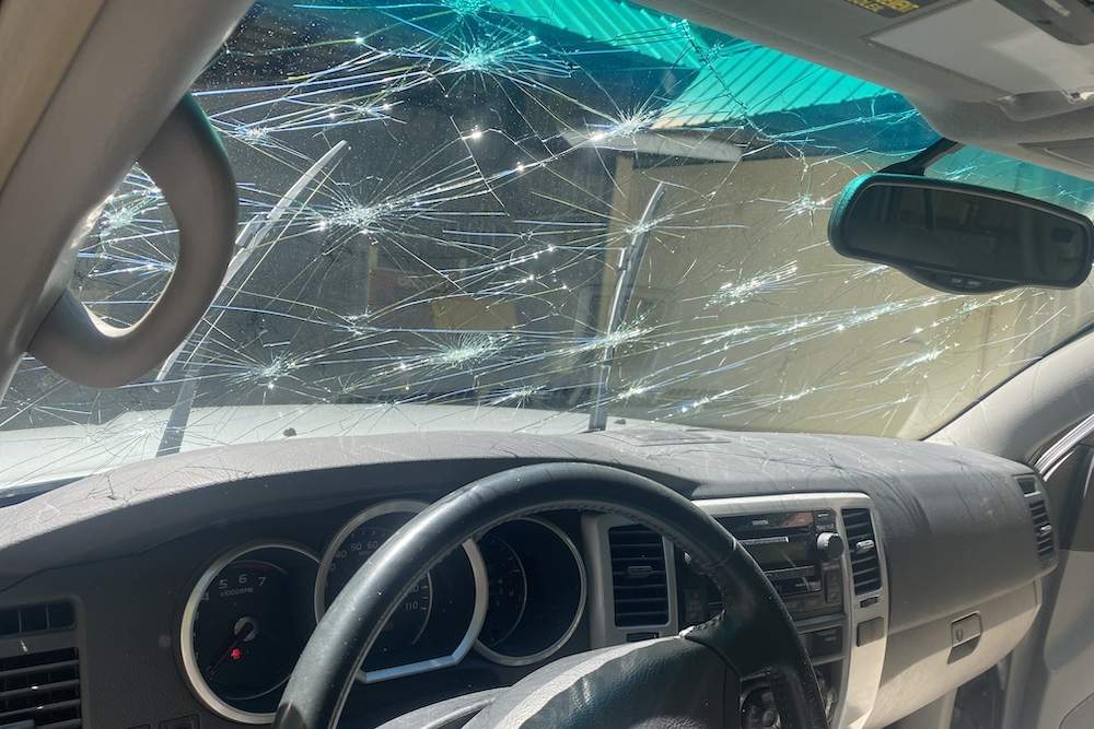 Shattered windshield before repair